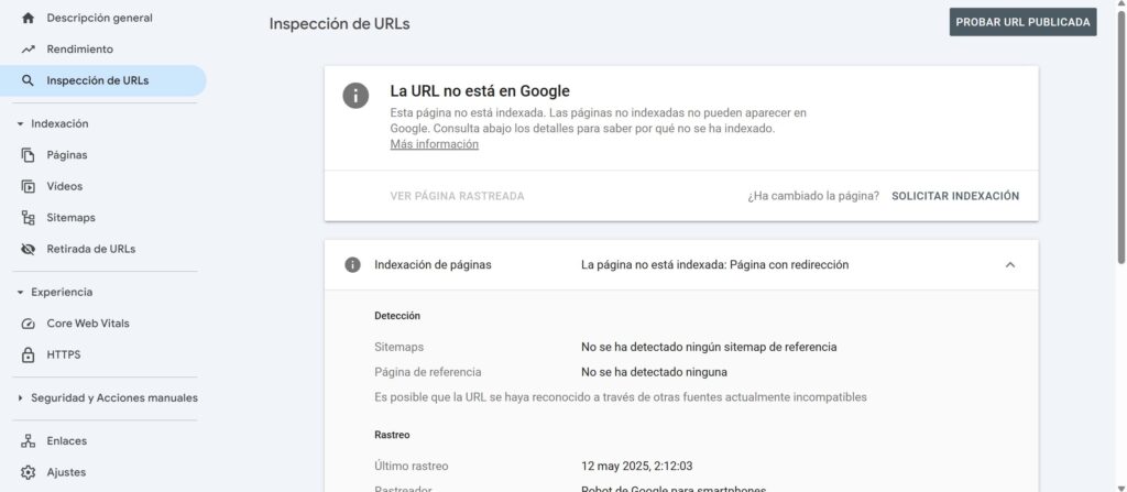 Inspección de URLs en GSC